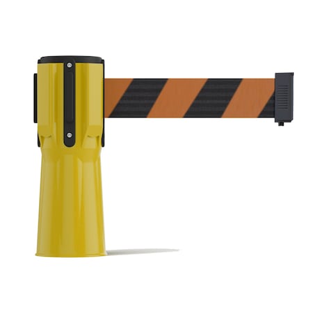 Montour Line Retractable Belt Barrier Cone Mount Yellow Case 11ft. Blk/Or Belt CP100-YW-BOD-110